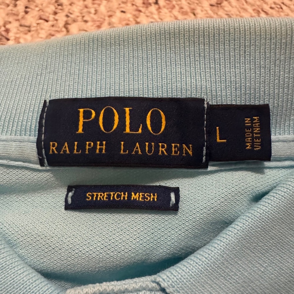 Polo Ralph Lauren Mens Stretch Mesh Polo Shirt Light Blue Pink Pony Large L - Picture 4 of 7